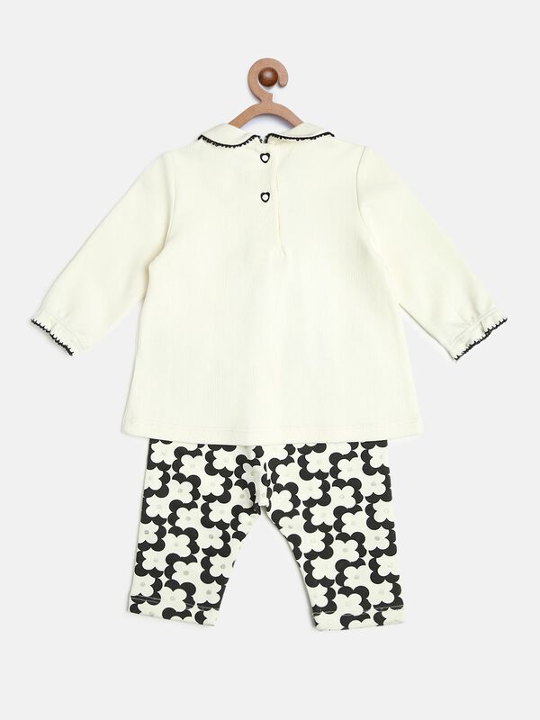 Girls White & Black Printed T-Shirt with Leggings image number null